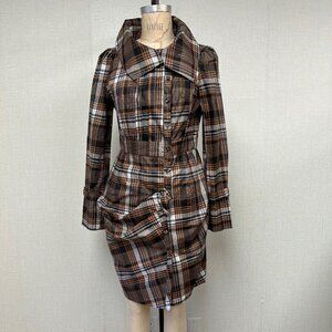 NWT Deadstock 2000s Holy TOV Avant Garde Plaid Metallic Dress Small w/ Pockets